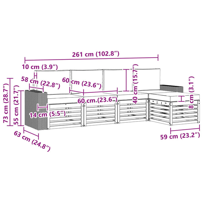 Set de canapele de exterior 5 pcs Natural și gri deschis WALTI