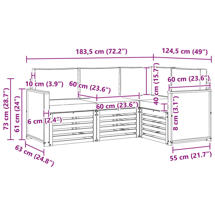 Seturi de canapele cu pernă 4 pcs Lemn Solid de Acacia WALTI