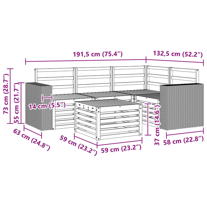 Set de canapele de exterior 5 pcs natural 59 x 59 x 37 cm WALTI