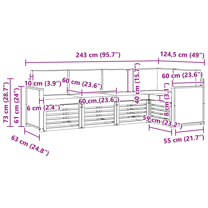 Set canapea sectională cu pernă 4 pcs natural WALTI