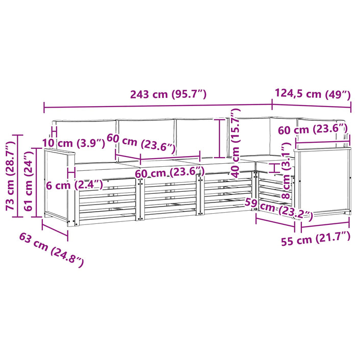 Set canapea sectională cu pernă 4 pcs Natural și Antracit WALTI
