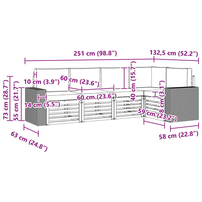 Set canapea sectională cu pernă 5 pcs Natural și Crem WALTI