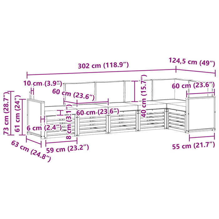Set canapea sectională cu pernă 5 pcs Natural și Crem WALTI