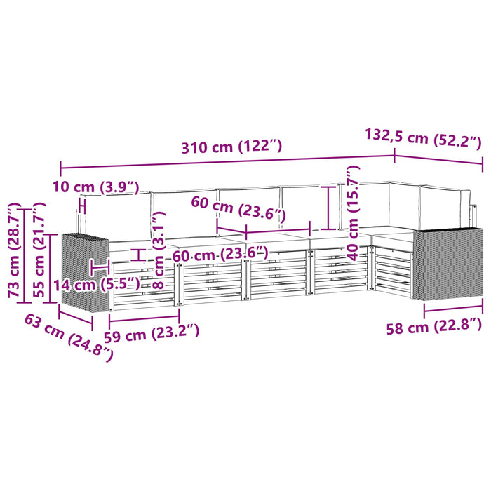 Set canapea sectională cu pernă 6 pcs Natural și gri deschis WALTI