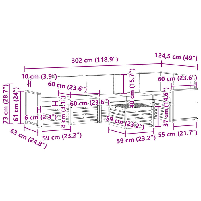 Set canapea sectională cu pernă 6 pcs natural WALTI