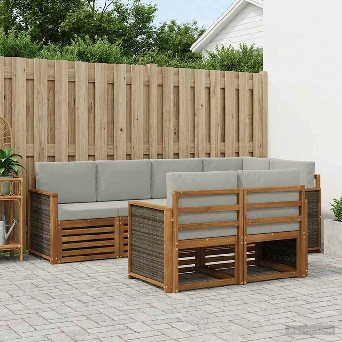 Set canapea sectională cu pernă 6 pcs Natural și gri deschis WALTI