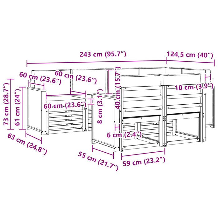 Set canapea sectională cu pernă 6 pcs natural WALTI