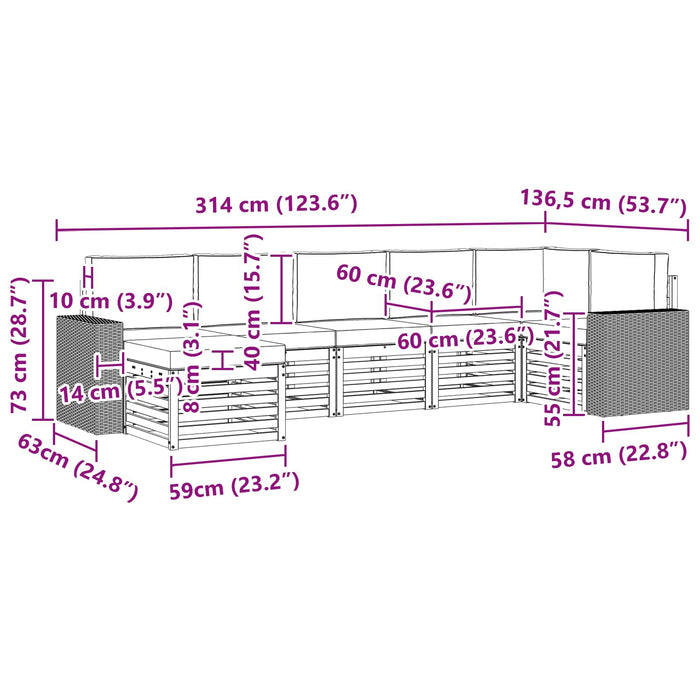 Set canapea sectională cu pernă 7 pcs Natural și gri deschis WALTI