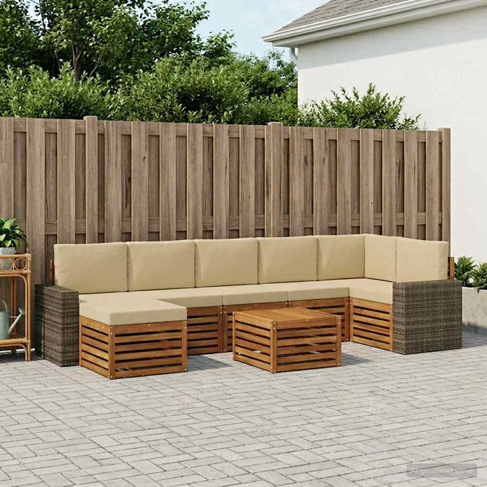 Set de canapele de exterior cu pernă 8 pcs Natural și Bej WALTI