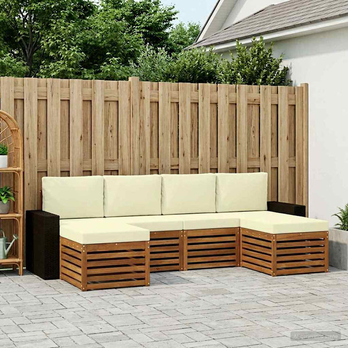 Seturi de canapele 6 pcs Natural și Crem Lemn Solid de Acacia WALTI