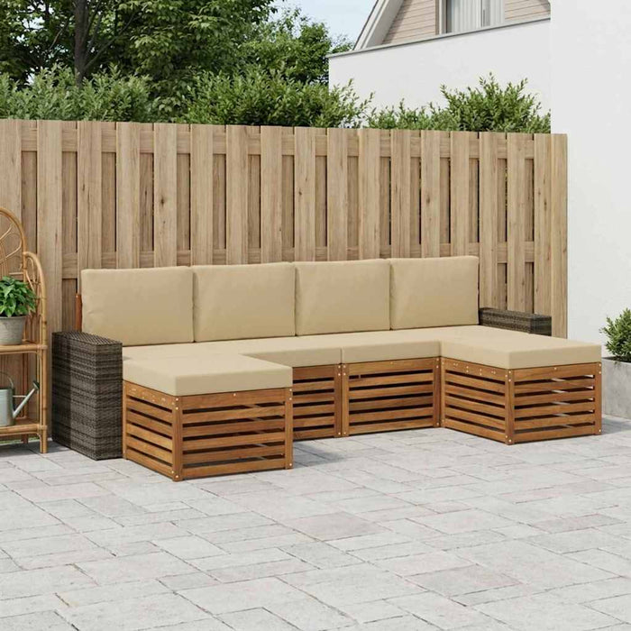 Seturi de canapele 6 pcs Natural și Bej Lemn Solid de Acacia WALTI