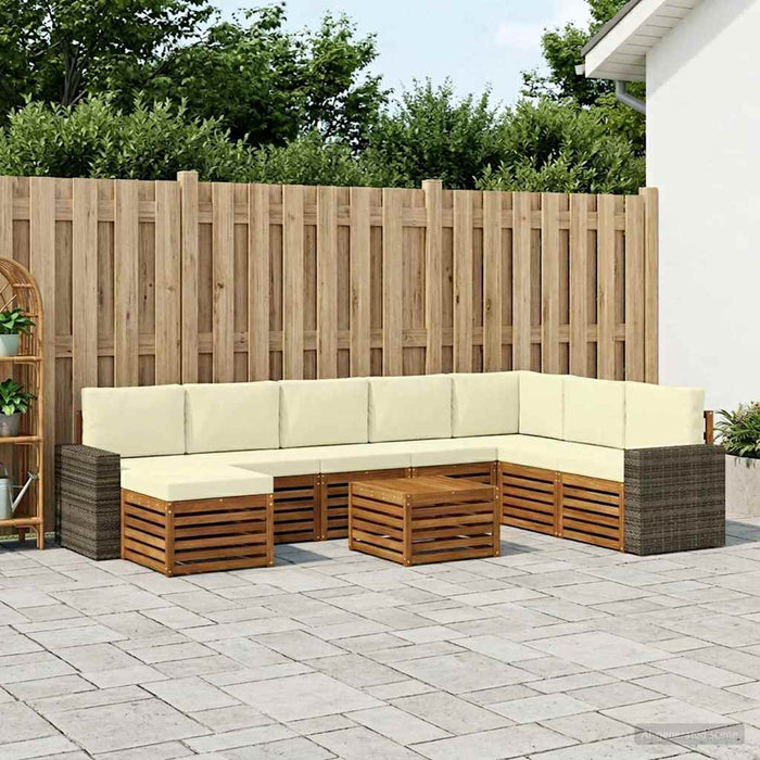 Set de canapele de exterior cu pernă 9 pcs Natural și Crem WALTI
