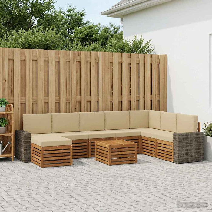 Set de canapele de exterior cu pernă 9 pcs Natural și Bej WALTI
