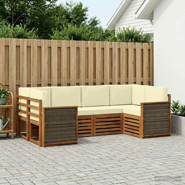 Set canapea sectională cu pernă 5 pcs Natural și Crem WALTI