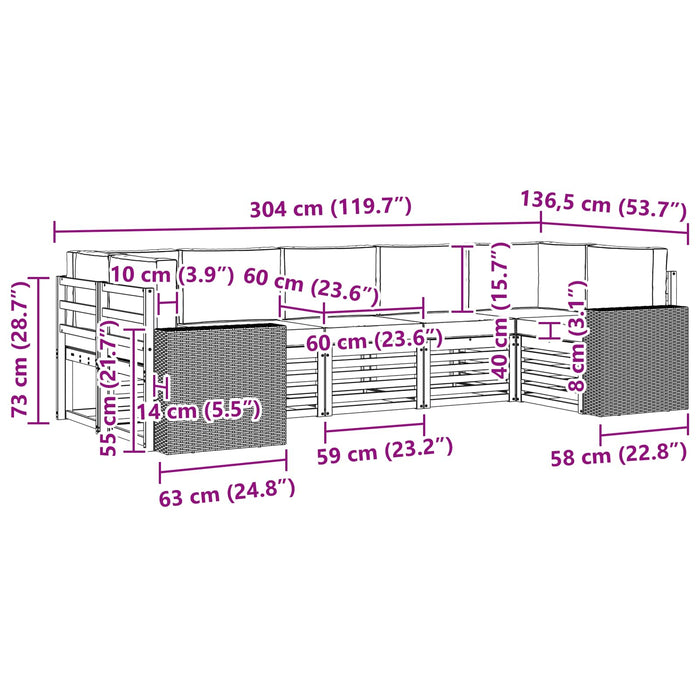 Set canapea sectională cu pernă 7 pcs Natural și Bej Poliester WALTI