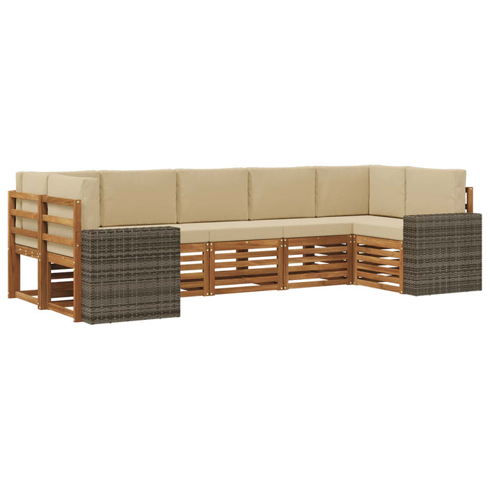 Set canapea sectională cu pernă 7 pcs Natural și Bej Poliester WALTI