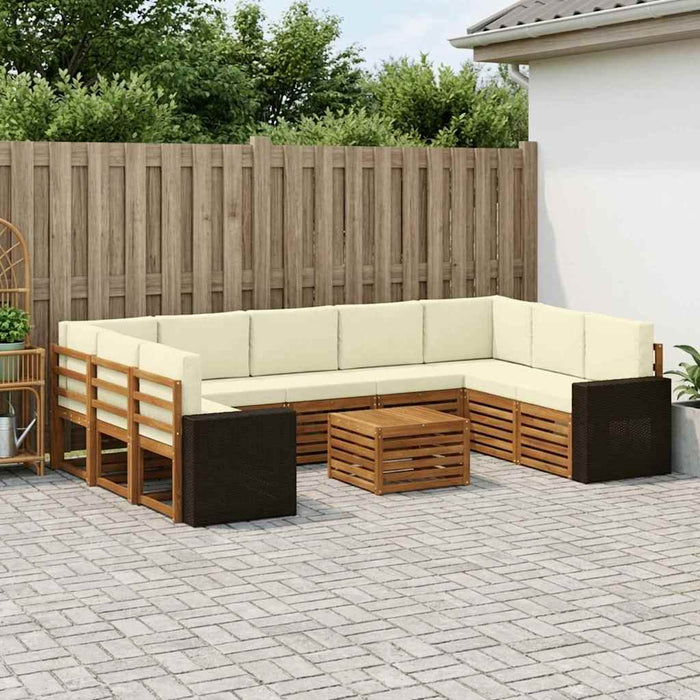 Seturi de canapele 10 pcs Natural și Crem Lemn Solid de Acacia WALTI