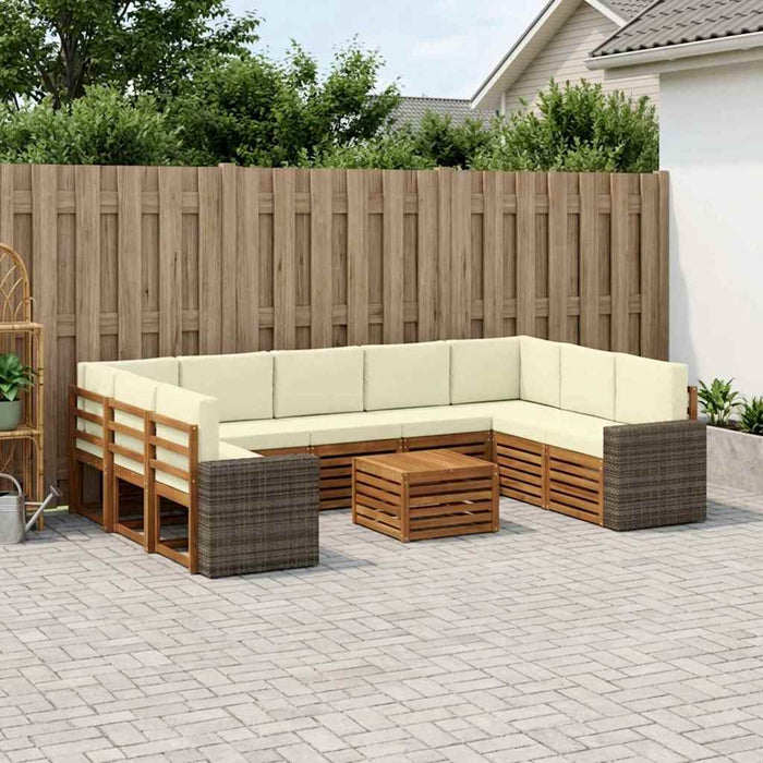 Seturi de canapele 10 pcs Natural și Crem Lemn Solid de Acacia WALTI