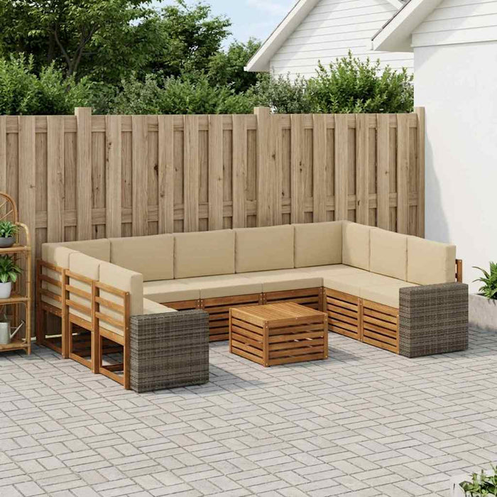 Seturi de canapele 10 pcs Natural și Bej Lemn Solid de Acacia WALTI