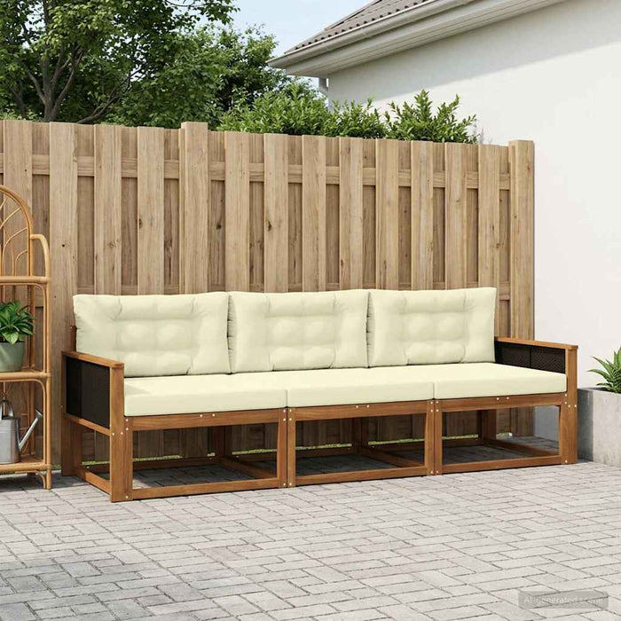 Set de canapele de exterior cu pernă 3 pcs Natural și Crem WALTI