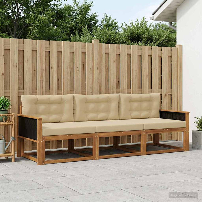 Set de canapele de exterior cu pernă 3 pcs Natural și Bej WALTI