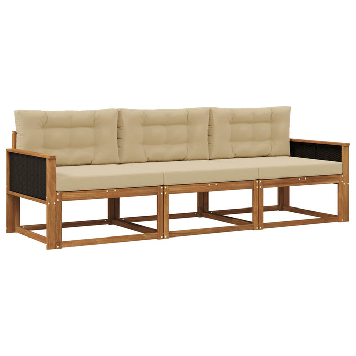 Set de canapele de exterior cu pernă 3 pcs Natural și Bej WALTI