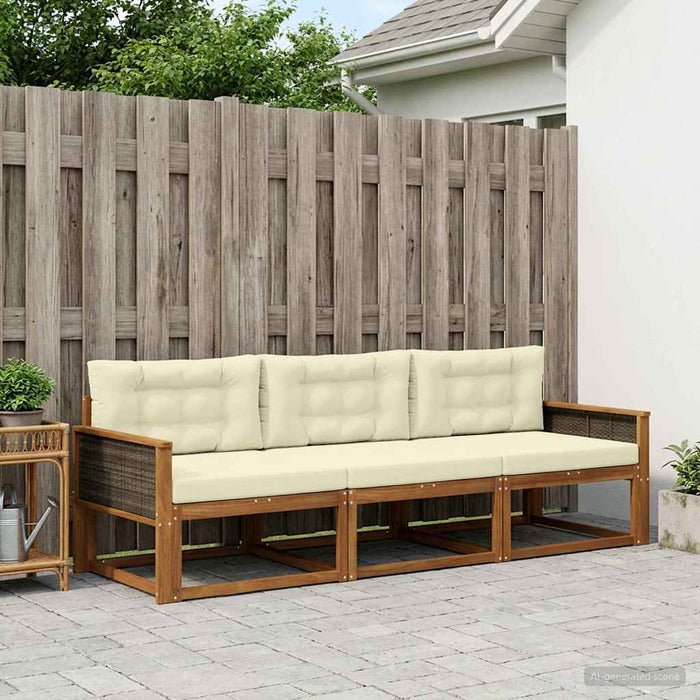 Set de canapele de exterior cu pernă 3 pcs Natural și Crem WALTI
