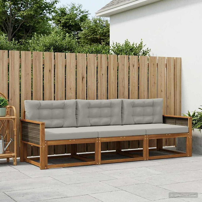 Set de canapele de exterior 3 pcs Natural și Gri deschis WALTI