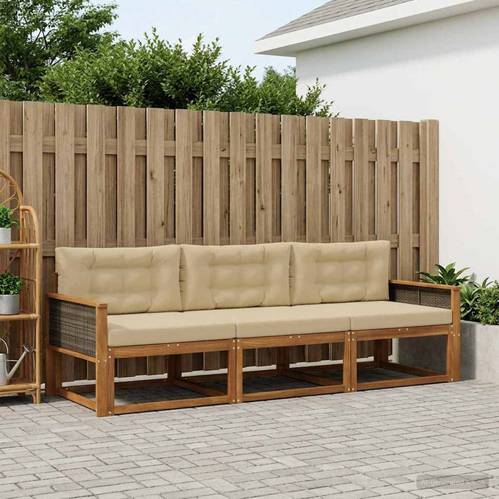 Set de canapele de exterior cu pernă 3 pcs Natural și Bej WALTI