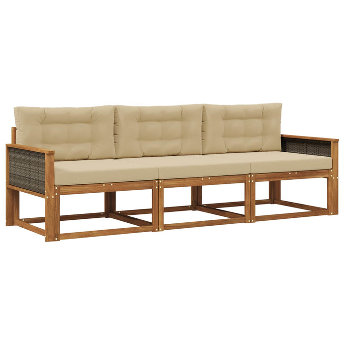 Set de canapele de exterior cu pernă 3 pcs Natural și Bej WALTI