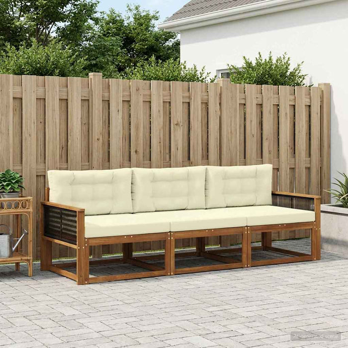 Set de canapele de exterior cu pernă 3 pcs Natural și Crem WALTI