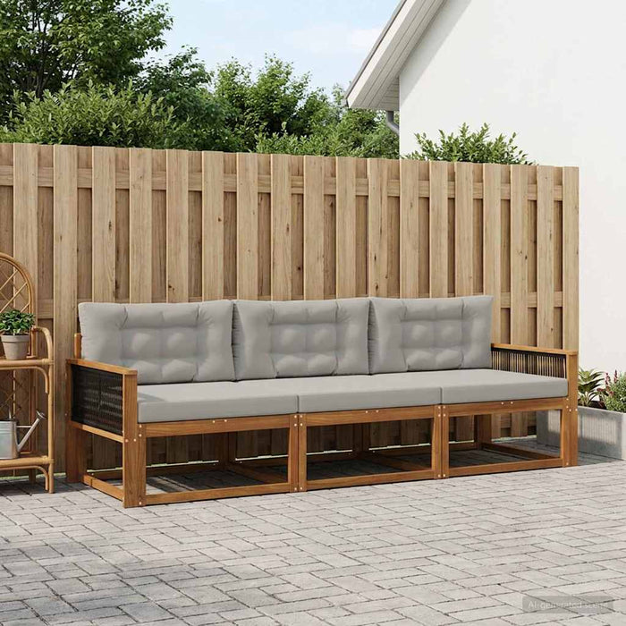 Set de canapele de exterior 3 pcs Natural și Gri deschis WALTI
