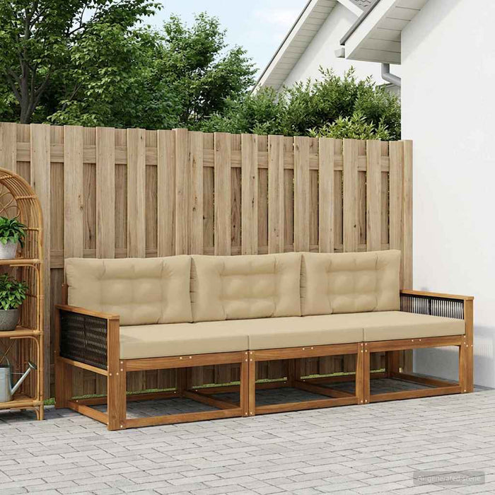 Set de canapele de exterior cu pernă 3 pcs Natural și Bej WALTI