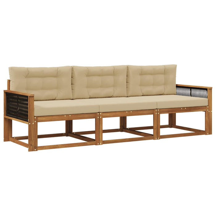 Set de canapele de exterior cu pernă 3 pcs Natural și Bej WALTI