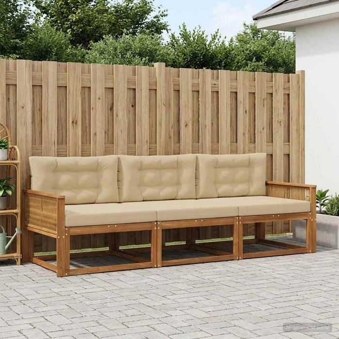 Set de canapele de exterior cu pernă 3 pcs Natural și Bej WALTI