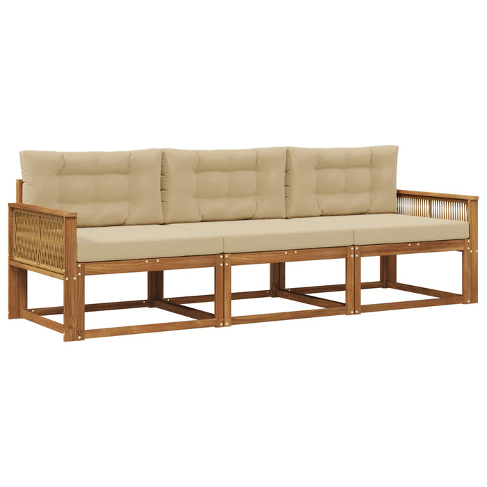 Set de canapele de exterior cu pernă 3 pcs Natural și Bej WALTI