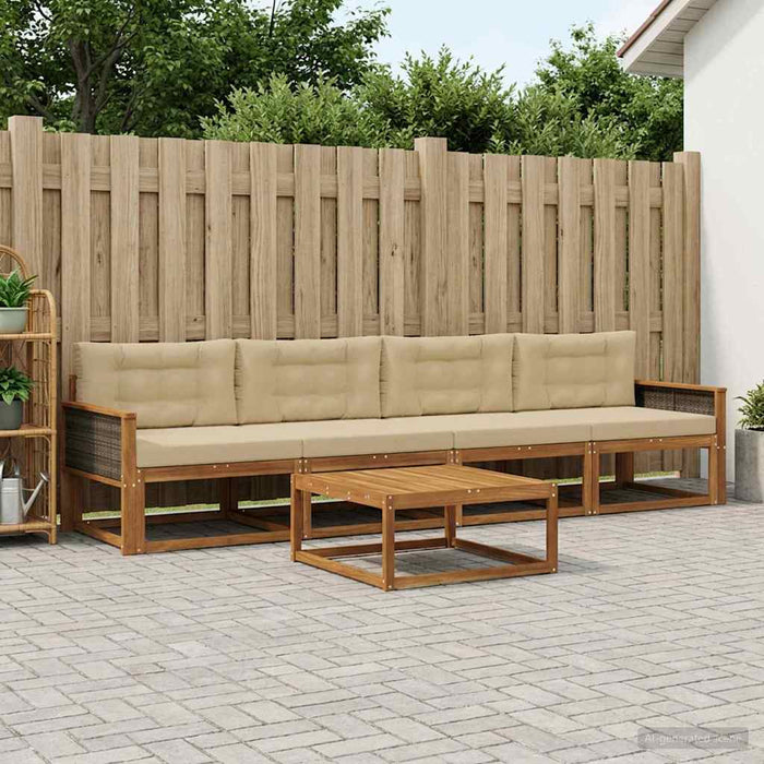 Set de canapele de exterior cu pernă 5 pcs Natural și Bej WALTI