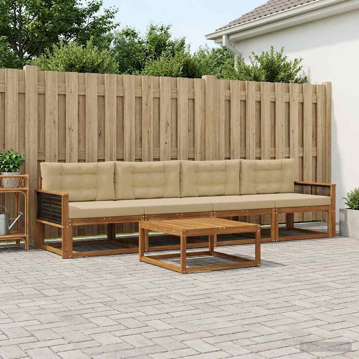 Set de canapele de exterior cu pernă 5 pcs Natural și Bej WALTI
