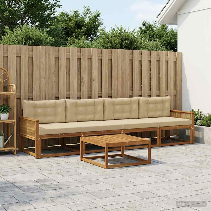 Set de canapele de exterior cu pernă 5 pcs Natural și Bej WALTI