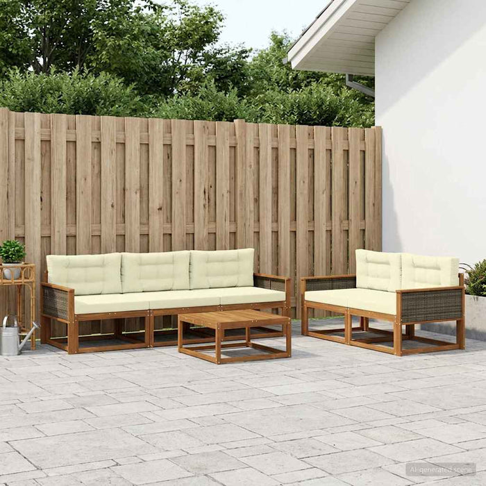 Set de canapele de exterior cu pernă 6 pcs Natural și Crem WALTI
