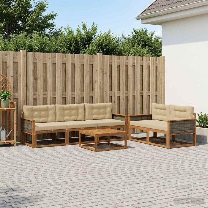 Set de canapele de exterior cu pernă 6 pcs Natural și Bej WALTI