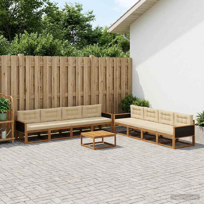 Set de canapele de exterior cu pernă 9 pcs Natural și Bej WALTI
