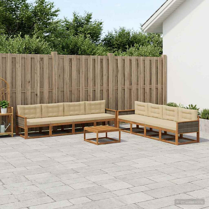 Set de canapele de exterior cu pernă 9 pcs Natural și Bej WALTI