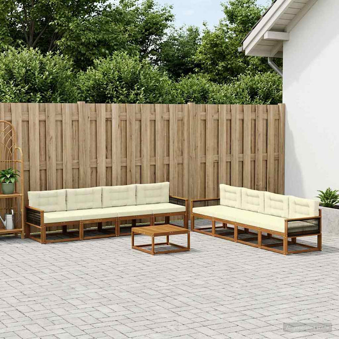 Set de canapele de exterior cu pernă 9 pcs Natural și Crem WALTI