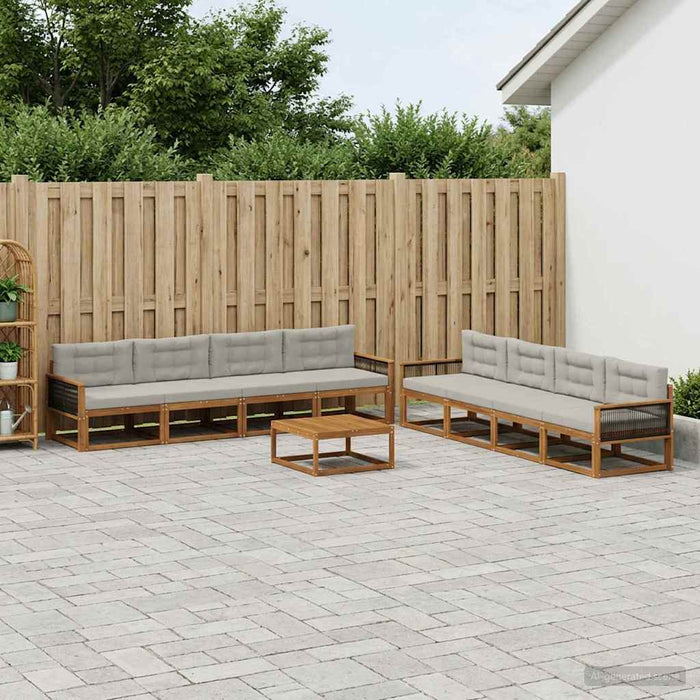 Set de canapele de exterior 9 pcs Natural și Gri deschis WALTI