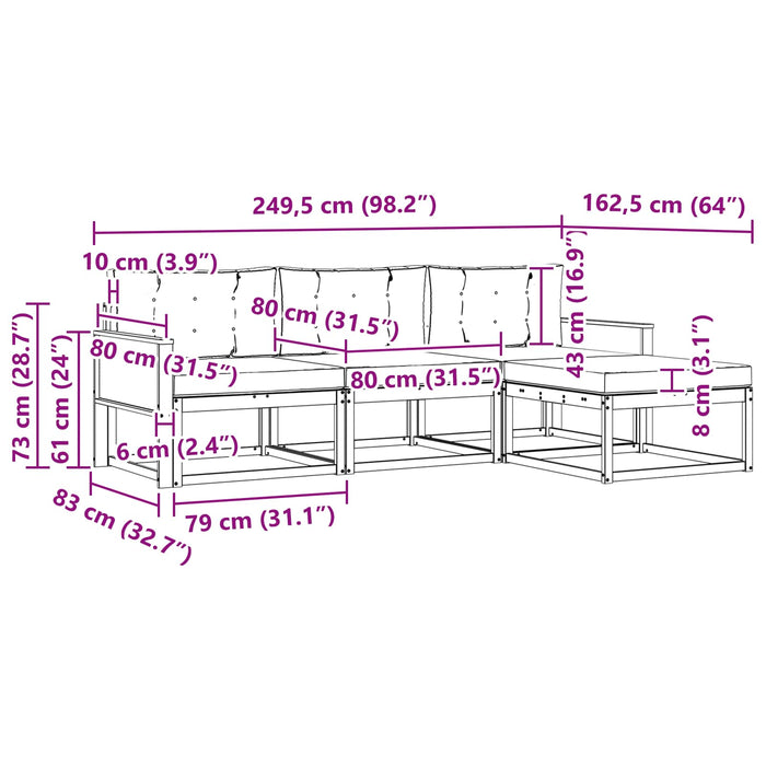 Set de canapele de exterior cu pernă 4 pcs Natural și Bej WALTI