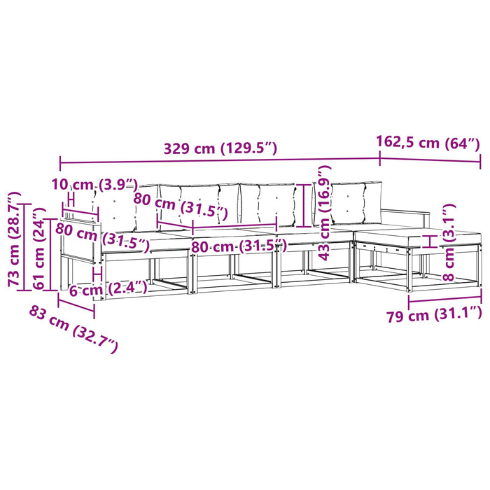 Set de canapele de exterior cu pernă 5 pcs Natural și Bej WALTI
