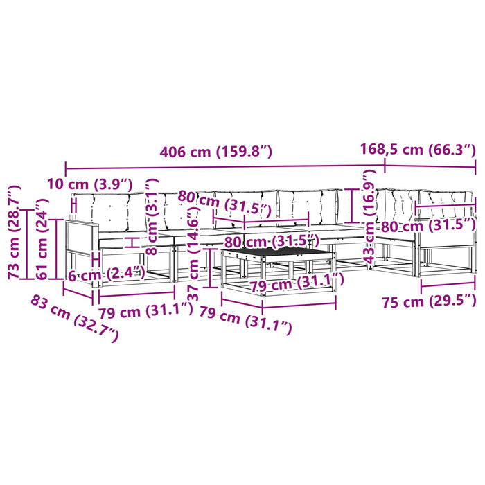 Set de canapele de exterior cu pernă 7 pcs Natural și Bej WALTI