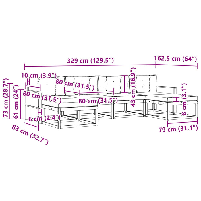 Set de canapele de exterior cu pernă 6 pcs Natural și Bej WALTI