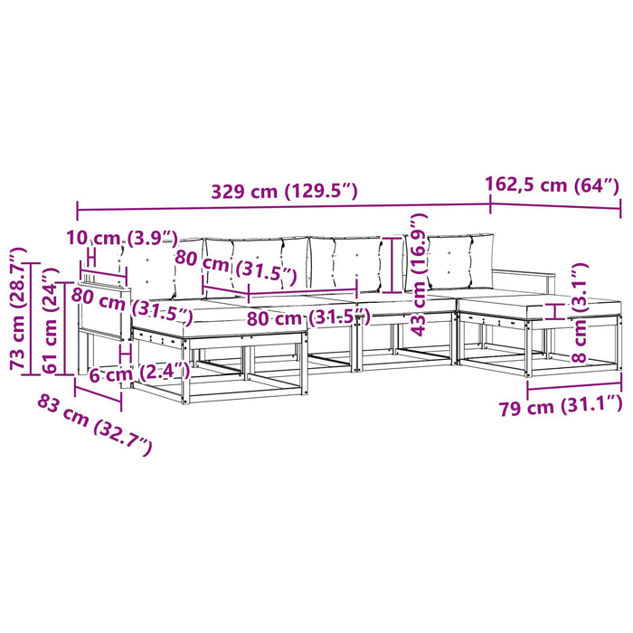 Set de canapele de exterior cu pernă 6 pcs Natural și Bej WALTI